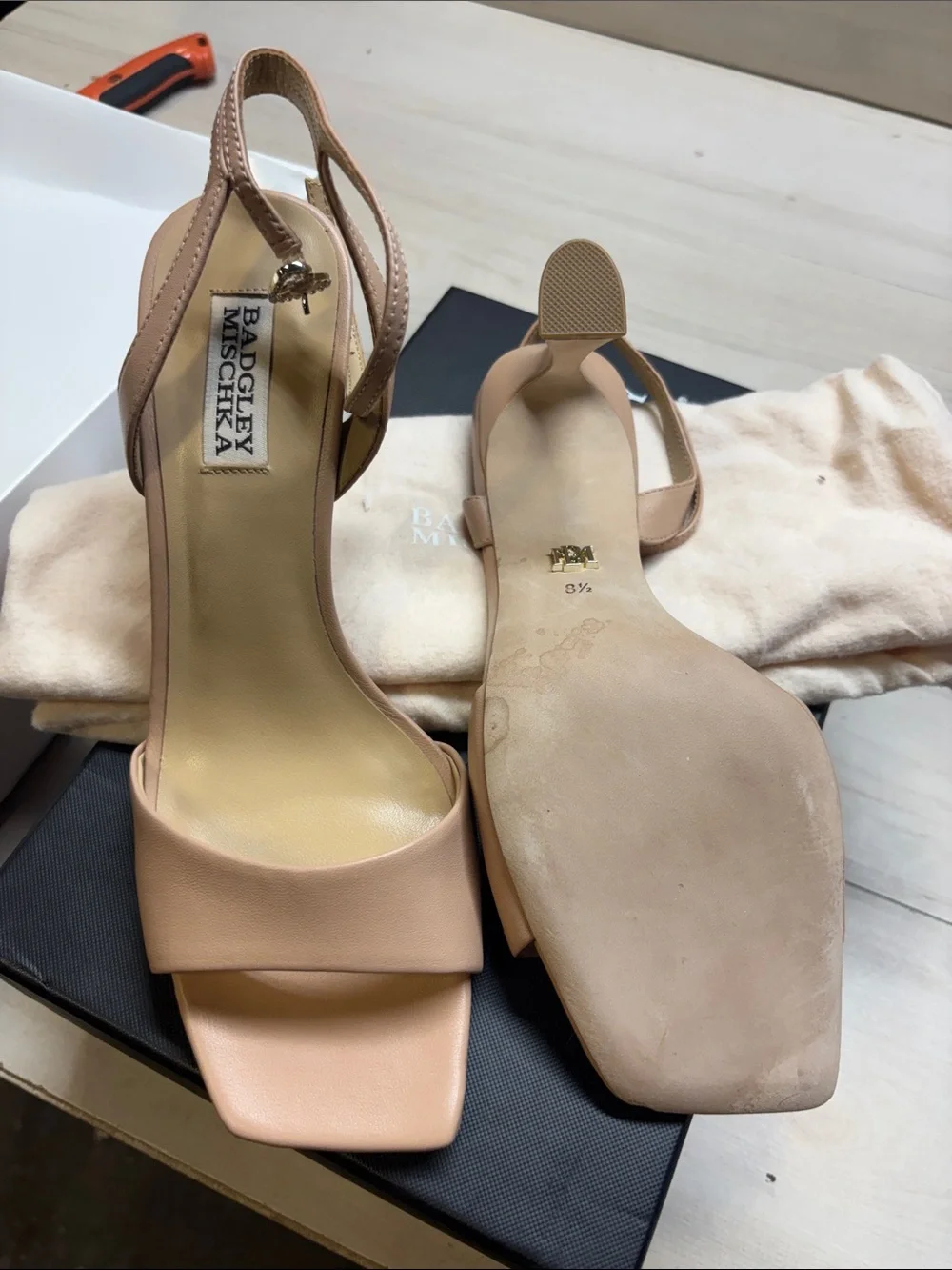Badgley Mischka Blush Tan Leather Open-Toe Ankle-Strap Heels #542